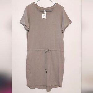 📣 Kyodan Women's Oatmeal Short Sleeved Drawstring Soft Midi Dress NWT Size M